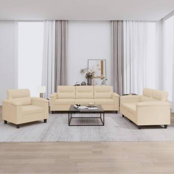 VidaXL 3-Personen-Sofagarnitur mit Kissen in Weiß, Mikrofaser-Gewebe