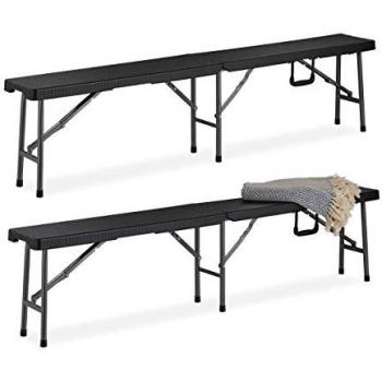 Faltbare Camping-Bierbank 2er Set, Kunststoff, 43 x 179 x 24,5 cm, schwarz