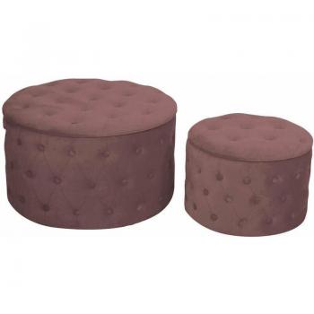 Set di Pouf Contenitore in Tessuto Rosa con Misura Ø50 cm e Ø70 cm