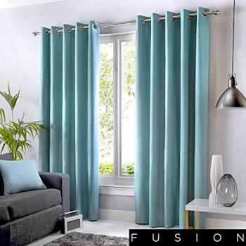 Fusion Sorbonne Duck Egg Blue Eyelet Curtains, 100% Cotton, Room Darkening, Light Filtering, Width 229 cm x Drop 183 cm