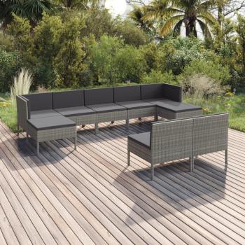 Salon de jardin 9 pièces avec coussins gris en résine tressée