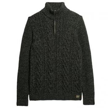 Superdry Men’s 3XL Cable Twist Half‑Zip Sweater – Black