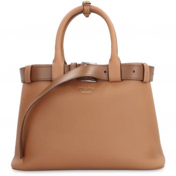 Prada Handbags for Women, Brown Leather with Unique Buckle