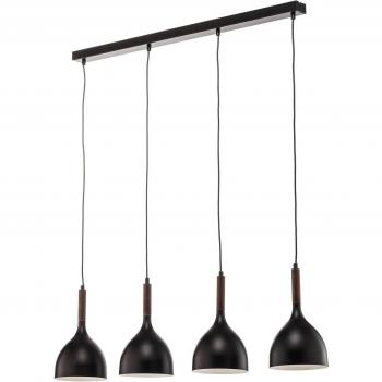Suspension Noak 4 lampes longue noir/bois naturel