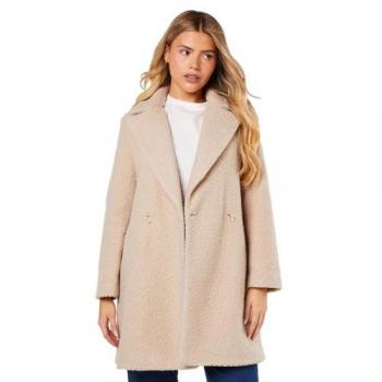 Sheer Beige Bouclé Boyfriend Coat – Women's S