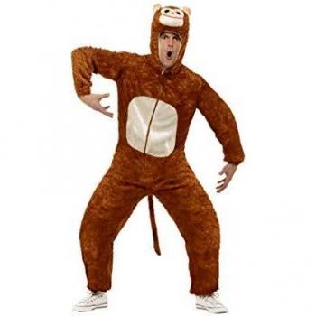 Affen‑Plüsch‑Kostüm Smiffy’s – Unisex, Kapuzen-Jumpsuit, Braun/Beige, L