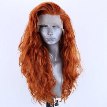 Perruque Lace Front Orange RONGDUOYI – Style Long, Réalisme 13x3