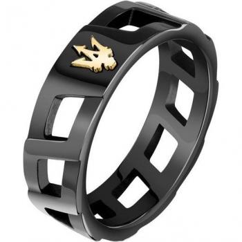 Maserati Pulsera Hombre Iconic Ring W/ IP Blk & IP Yg Trident S25 De Acero Dorado, Negro