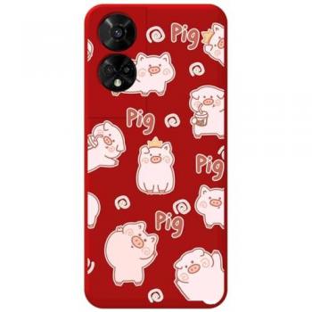 Funda de Silicona Líquida Roja para TCL 50 5G con Diseño de Cerdos