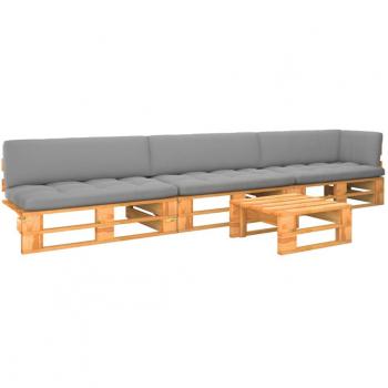 Set de Sofás en Paleta con Almohadas 4 Piezas en Madera de Pino Color Miel