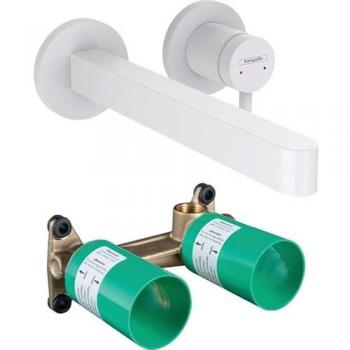 Hansgrohe Finoris Mural Lavabo 255 mm + Bonde libre – Blanc Mat, Corps Encastré