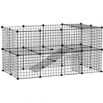 Cage pour animaux modulable 2 niveaux fil métallique noir