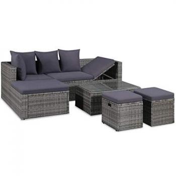 VidaXL 4-teiliges Gartenmöbel-Set mit Auflagen in Grau aus Poly Rattan