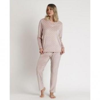 Admas Elegante Langarm‑Pyjama: V‑Neck, Velours, Picoschleifen-Pattern