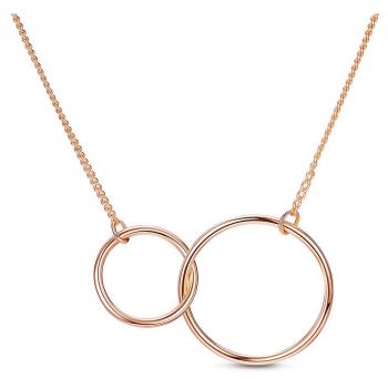 Collier SWEETIEE en 925 Argent Pur avec Pendentif Anneaux Entrelacés en Or Rose, Chaîne de 450mm