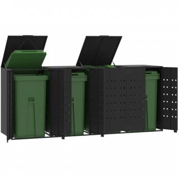 VidaXL Black Wheelie Bin Storage for 4 Bins 276x79x117 cm Steel