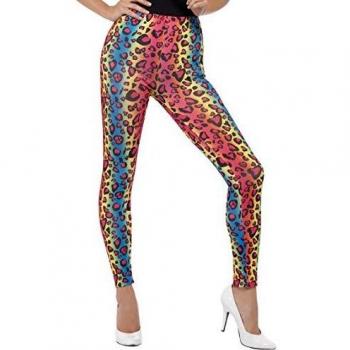 Leopard Neon Leggings von Smiffys – Damen, Einheitsgröße, bunte 80er-Jahre-Optik