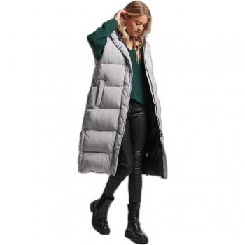 Doudoune longue sans manches femme Superdry capuche gris clair