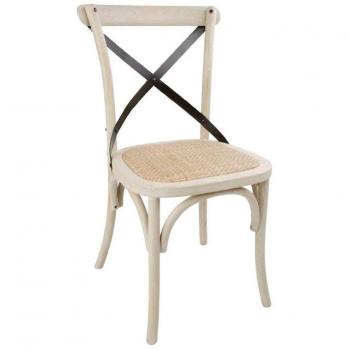 Wooden Dining Chair with Metal Cross Backrest