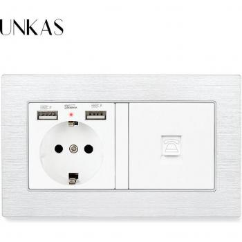 UNKAS EU Standard Socket with Dual USB Ports, RJ11, and RJ45