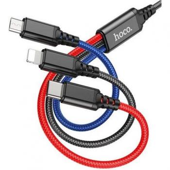 Hoco 3in1 USB-Kabel für iPhone, MicroUSB und USB-C, 1m