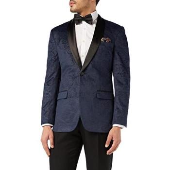 Men's Navy Velvet Paisley Blazer by XPOSED RONY, Size 46