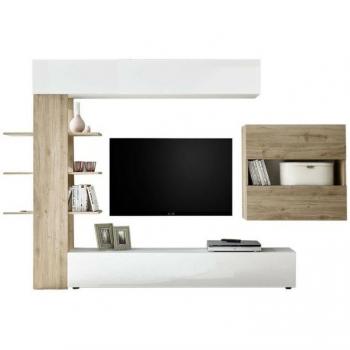 Parete Attrezzata Moderna Bianco e Rovere 295x30xh.187 cm