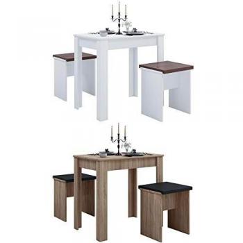 Tavolo e banci VCM in legno, colore bianco