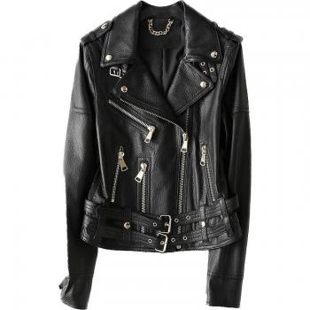 Veste moto en cuir noir pour femme Nerazzurri, douce, légère, fermeture éclair, manches longues, grande taille 6XL-7XL