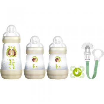MAM Welcome To The World Set, Newborn Bottle Set with 0-2 Months Baby Soother and Clip, Newborn Baby Gifts, Grey