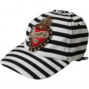 Dolce & Gabbana Black White Striped Amore Heart Cap