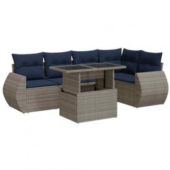 Canapés d'extérieur Vidaxl Gris Résine Acacia – Ensemble 6 coussins