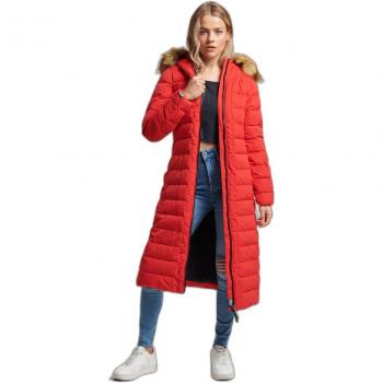 Superdry Women's Long Red Puffer Coat