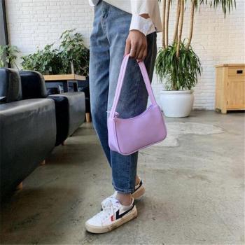 Bolso de mujer de piel sintética suave, pequeño, color sólido, tipo baguette
