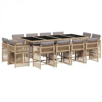 Set Pranzo Esterno 13 pz con Cuscini Beige Misto Polyrattan