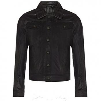 Infinity Men's Black Leather Trucker Jacket