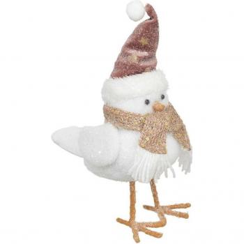 Figurine Oiseau de Noël avec Bonnet et Écharpe 17 x 9 x H 25 cm