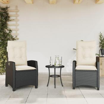 Sillas reclinables de jardín con almohadas 2 piezas Polyrattan negro