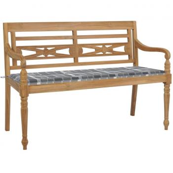Gartenbank Batavia 150 cm Teak mit grauer Karomusterauflage