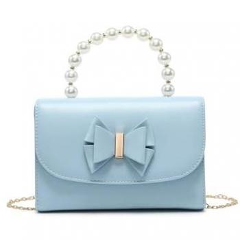 JFY Women's Pearl Top Handle Tie PU Clutch Bag – One Size Blue