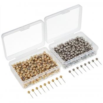Compact Gold/Silver Push Pins – 800 Units, 0.16 Head