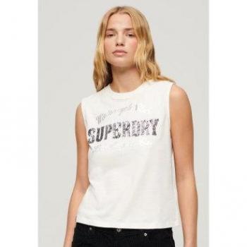 Superdry débardeur femme, ajusté, fantaisie, crème, taille 38