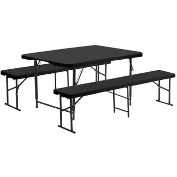 Portable 120 cm Black Trestle Table + Benches – Easy Height Adjustment, Foldable