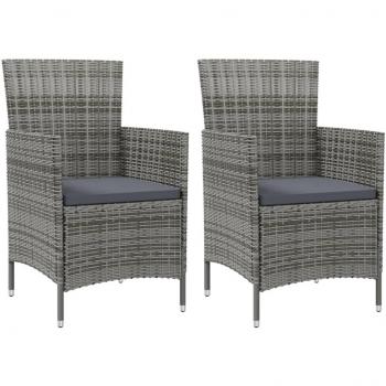 VidaXL 2er Set Gartenstühle mit Kissen Grau aus Poly Rattan
