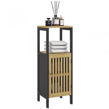 Meuble bas en MDF noir verni avec bambou – 3 étagères