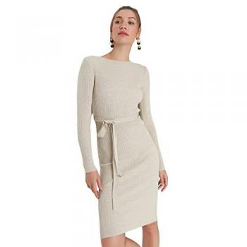 Trendyol Damen Midi Bodycon Strickkleid Beige