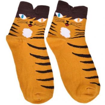 Striped Cartoon Cat Ankle Socks for Women