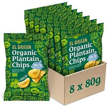 Meersalzige Kochbananenchips – El Origen Bio, 8 × 80 g