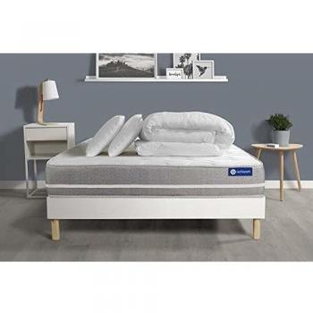 Matelas Ressorts ensachés ACTIFLEX Touch 200x200 3zones Confort + sommier KIT Blanc + 2 oreillers + Couette