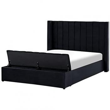Lit double en velours noir 140 x 200 cm avec rangement